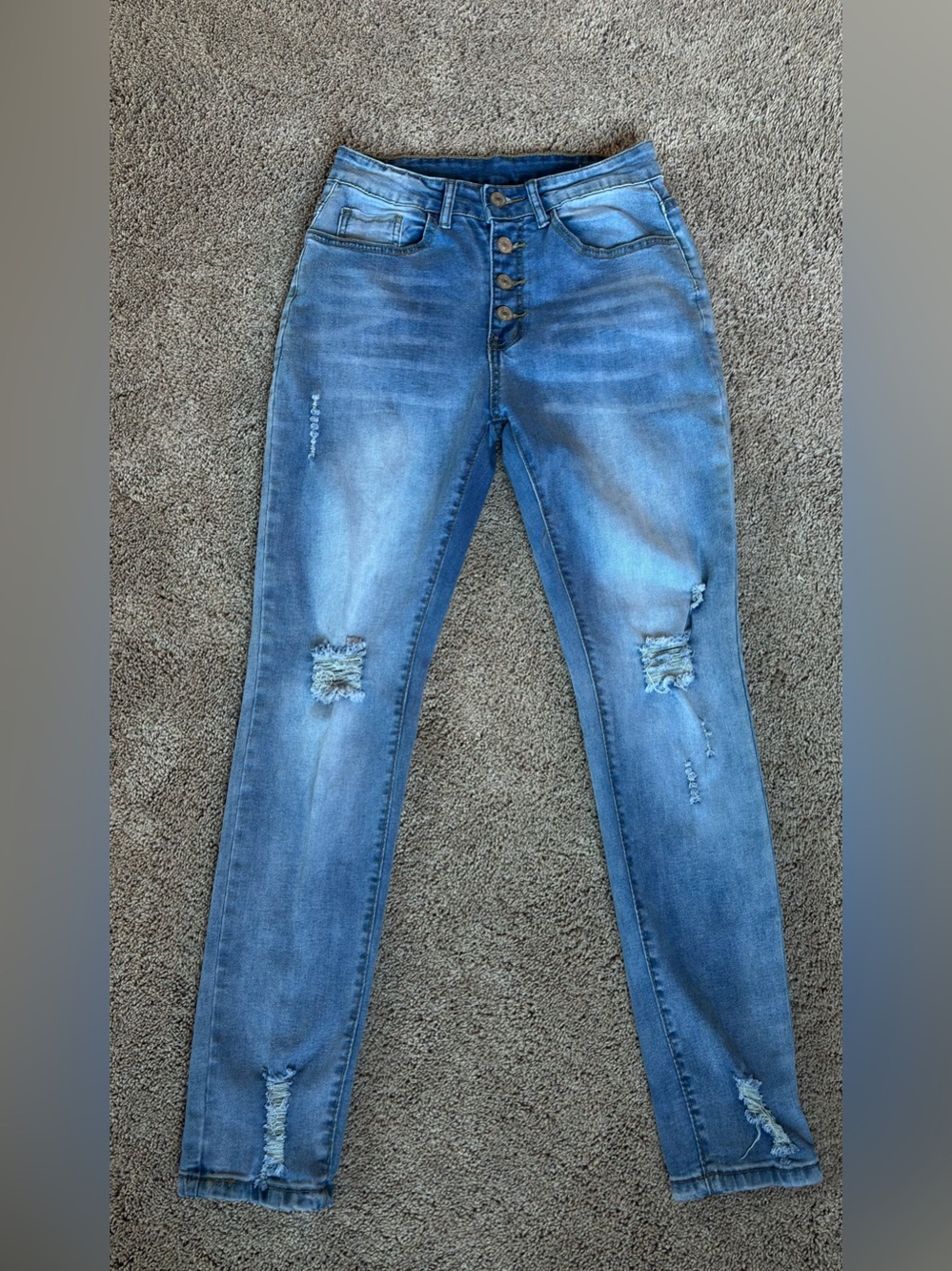 High Rise Button Fly Distressed Skinny Jeans Blue Size S Women’s